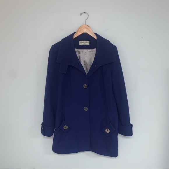 Pendleton Vintage Wool Coat Single-Breasted Button Outerwear Blue Size 10 Petite - Picture 2 of 9